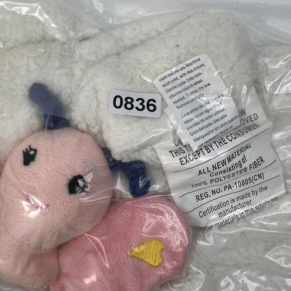 DTU Pink Butterfly Baby Lovey Security Blanket White Embroidered Hearts Fleece - Picture 14 of 14